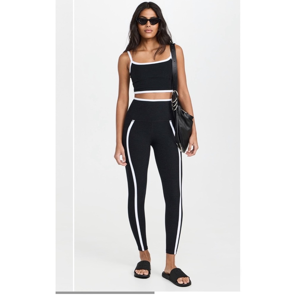 Beyond Yoga Spacedye New‎ Moves High Waisted Midi Leggings Black White Stripe XS